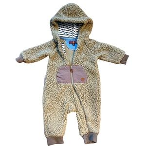 7 For All Mankind Faux Sherpa Coverall Tan with Navy & White Stripes Size 3-6m